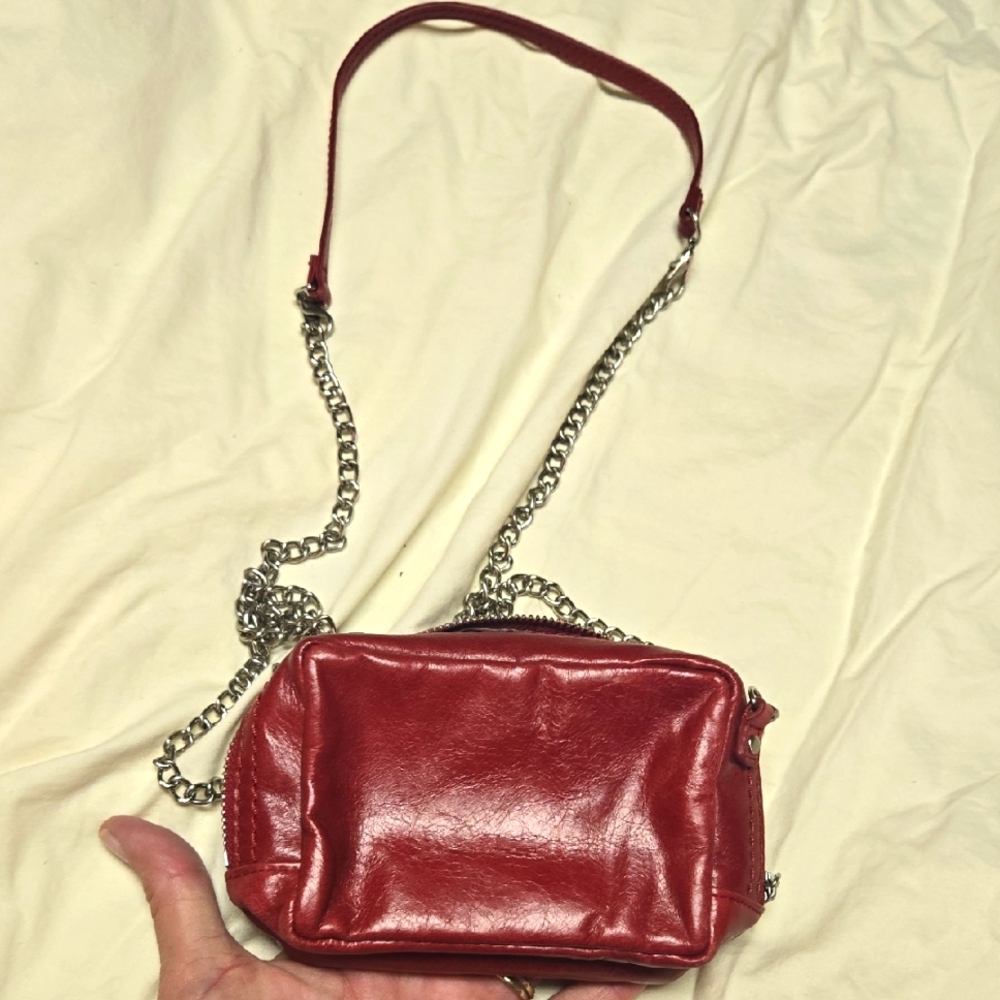 Red Leather Chain Strap Bag